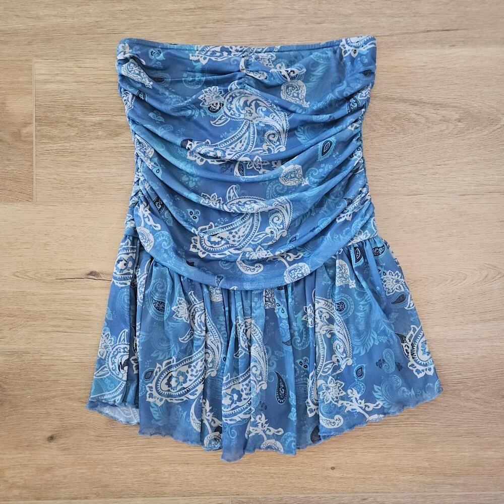 J for Justify Blue Paisley Mesh Strapless Tube Romper Dress - Size XL